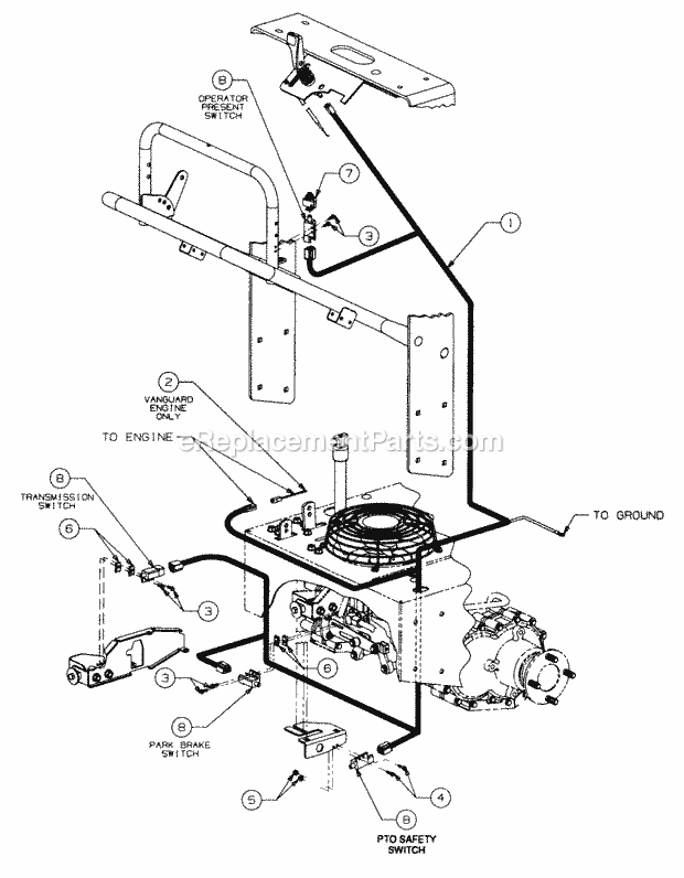 Wiring Harness And Safety Switches Part 1 Diagram and Parts List for 5416R 457900-460859, 553C562K100, 554C562K100 Cub Cadet Lawn Mower